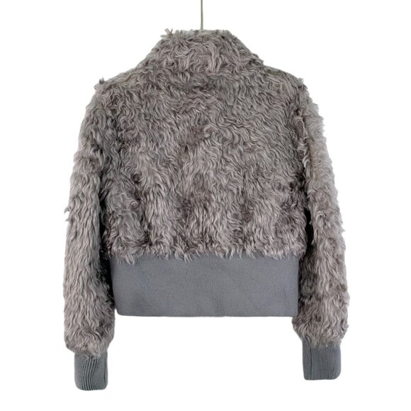 Prada Womens Gray Faux Fur & Knit Jacket With Triangular Logo Lapel Long Sleeves - Picture 8 of 8
